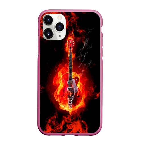 Чехол для iPhone 11 Pro Max матовый Огненная гитара, цвет малиновый