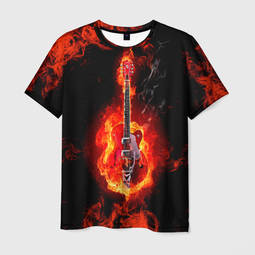 Мужская футболка с принтом Огненная гитара, вид спереди №1