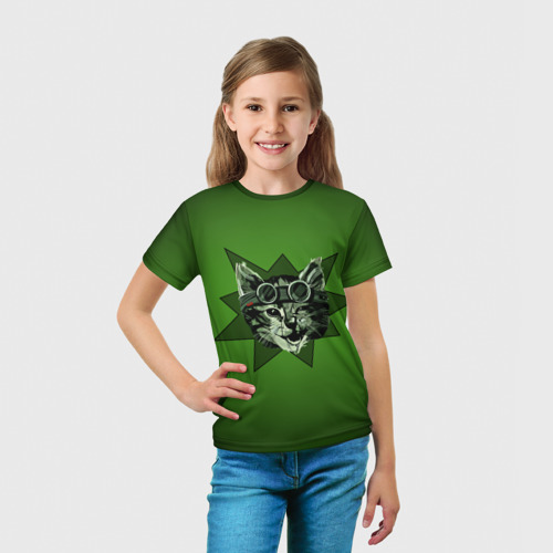 Детская футболка 3D с принтом Дерзкий кот в очках, вид сбоку #3