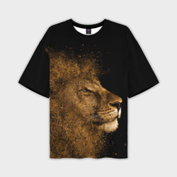 Мужская футболка oversize 3D Золотой лев на черном фоне