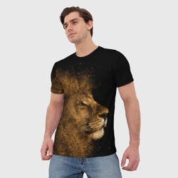 Мужская футболка 3D Золотой лев на черном фоне - фото 2