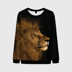 Мужской свитшот 3D Золотой лев на черном фоне