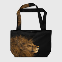 Пляжная сумка 3D Золотой лев на черном фоне