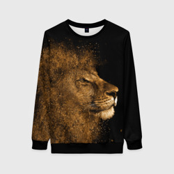 Женский свитшот 3D Золотой лев на черном фоне