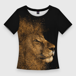 Женская футболка 3D Slim Золотой лев на черном фоне