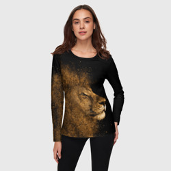 Женский лонгслив 3D Золотой лев на черном фоне - фото 2