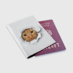 Обложка для паспорта матовая кожа Рыжий кот разрывает пространство - фото 2