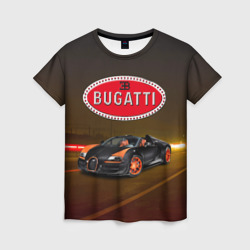 Женская футболка 3D Bugatti на ночной дороге