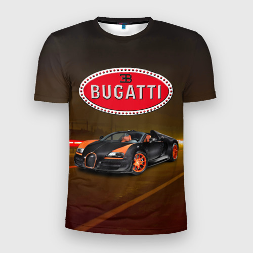 Мужская футболка 3D Slim Bugatti на ночной дороге, цвет 3D печать