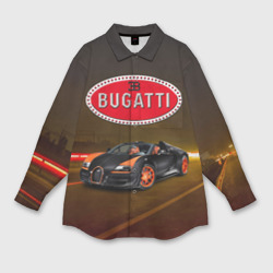 Мужская рубашка oversize 3D Bugatti на ночной дороге