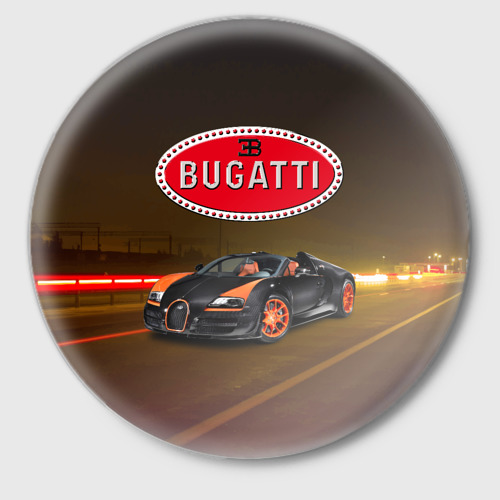 Значок Bugatti на ночной дороге, цвет белый