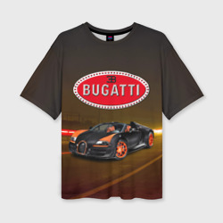 Женская футболка oversize 3D Bugatti на ночной дороге