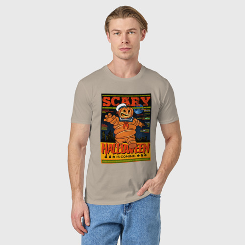 Мужская футболка хлопок Нападение тыквы, цвет миндальный - фото 3