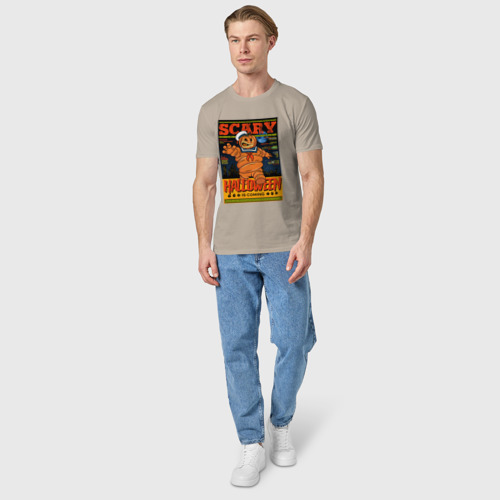 Мужская футболка хлопок Нападение тыквы, цвет миндальный - фото 5