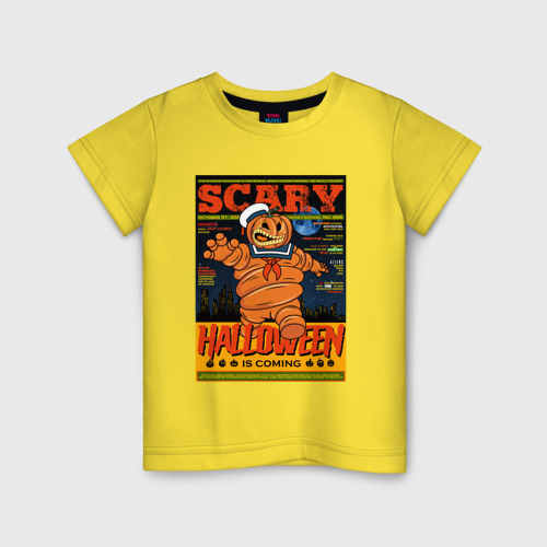 Детская футболка хлопок Нападение тыквы, цвет желтый