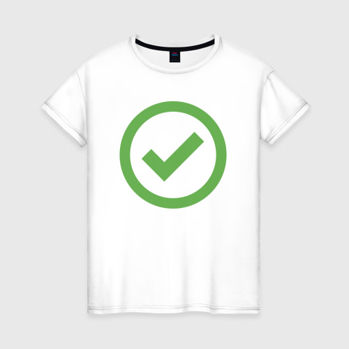 Женская футболка из хлопка с принтом Approved - зелёная галка, вид спереди №1