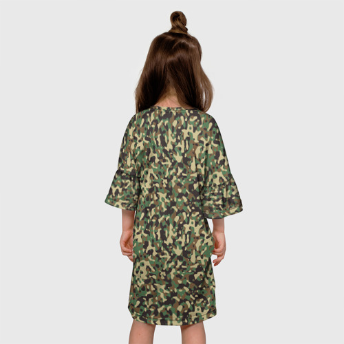 Детское платье 3D с принтом Камуфляж Woodland мелкий, вид сзади #2
