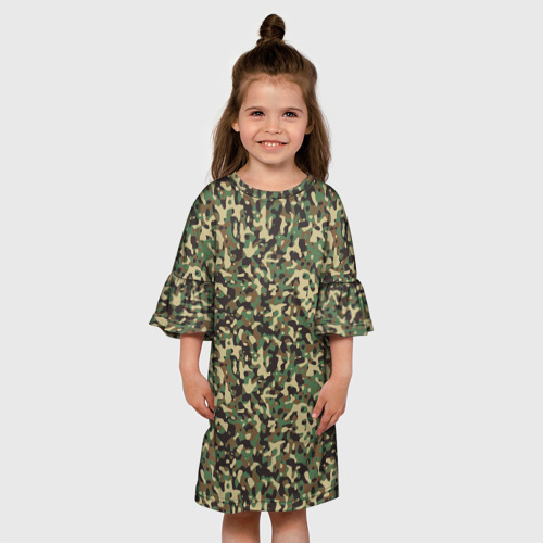Детское платье 3D с принтом Камуфляж Woodland мелкий, вид сбоку #3
