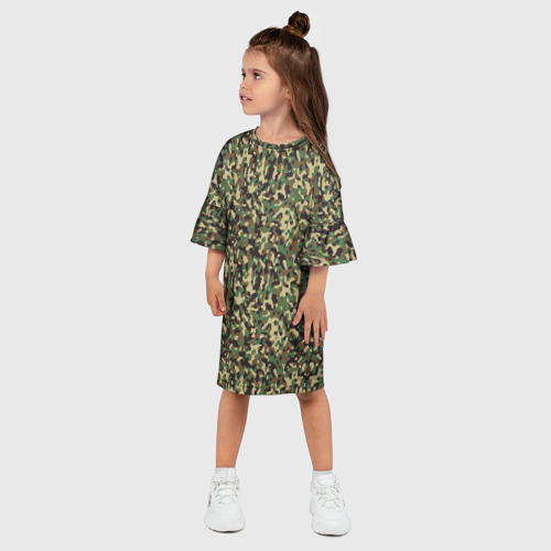 Детское платье 3D с принтом Камуфляж Woodland мелкий, фото на моделе #1