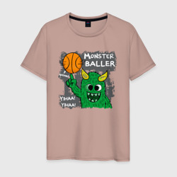 Мужская футболка хлопок Весёлый монстрик - баскетболист