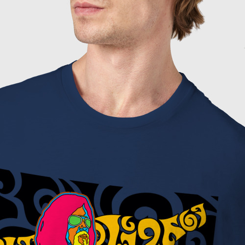 Мужская футболка хлопок Мужчина с гитарой ретро, цвет темно-синий - фото 6