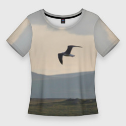 Женская футболка 3D Slim Чайка над холмами