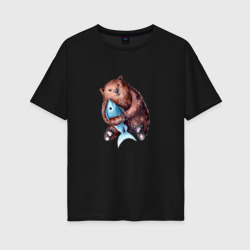Женская футболка хлопок Oversize Медведь-рыбак