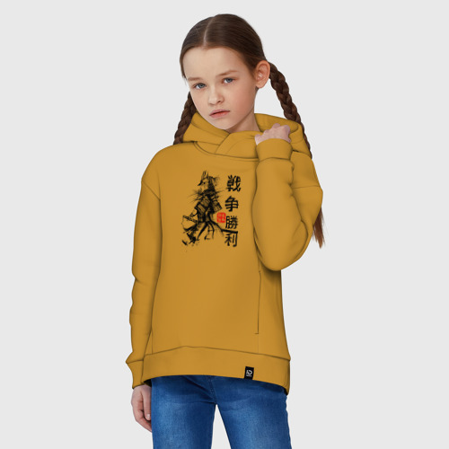 Детское худи Oversize хлопок Самурай - победа иероглифами, цвет горчичный - фото 3
