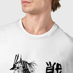 Футболка с принтом Самурай - победа иероглифами для мужчины, вид на модели спереди №4. Цвет основы: белый
