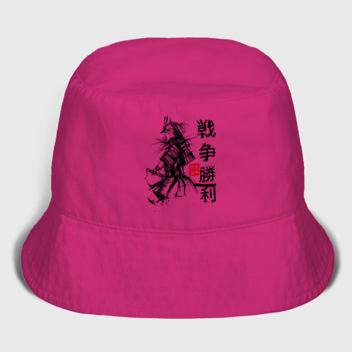 Детская панама хлопок Самурай - победа иероглифами, цвет ярко-розовый