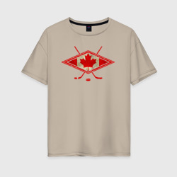 Женская футболка хлопок Oversize Флаг Канады хоккей
