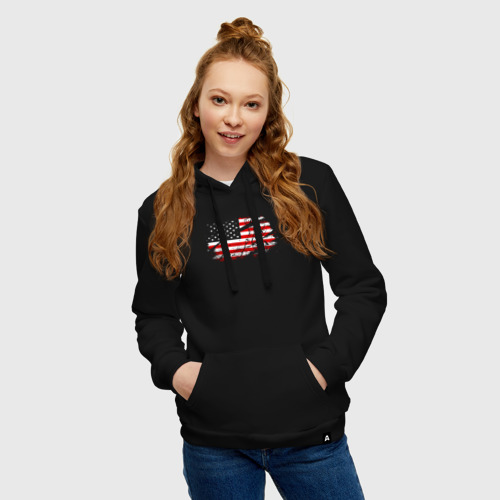 Женская толстовка хлопок Флаг США с хоккеистом, цвет черный - фото 3