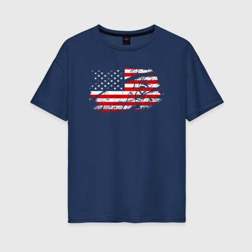 Женская футболка хлопок Oversize с принтом Флаг США с хоккеистом, вид спереди #2