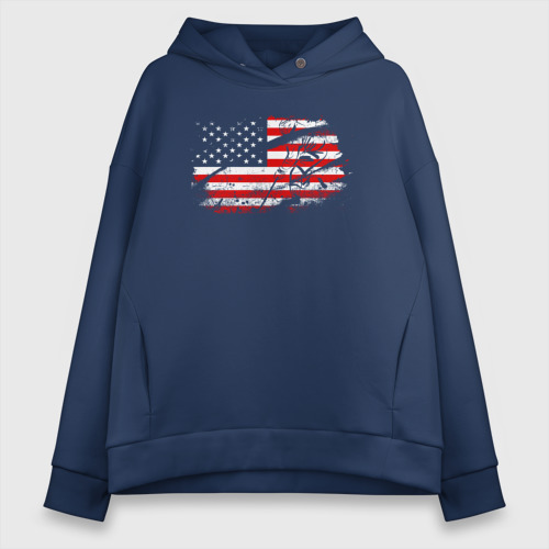 Женское худи Oversize хлопок Флаг США с хоккеистом, цвет темно-синий