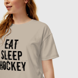 Женская футболка хлопок Oversize Есть Спать Хоккей - фото 2