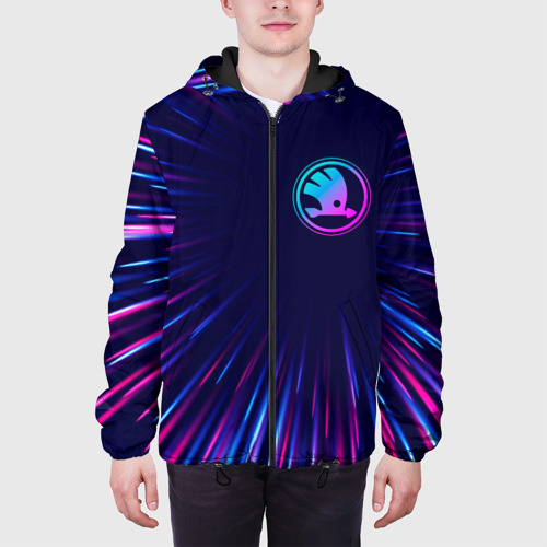 Мужская куртка 3D Skoda neon Speed lines, цвет 3D печать - фото 4