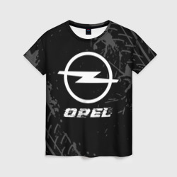 Женская футболка 3D Opel Speed на темном фоне со следами шин