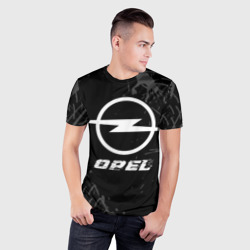 Мужская футболка 3D Slim Opel Speed на темном фоне со следами шин - фото 2