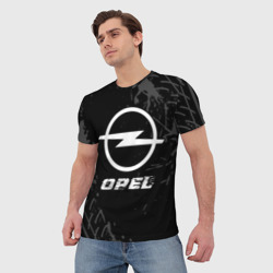 Мужская футболка 3D Opel Speed на темном фоне со следами шин - фото 2