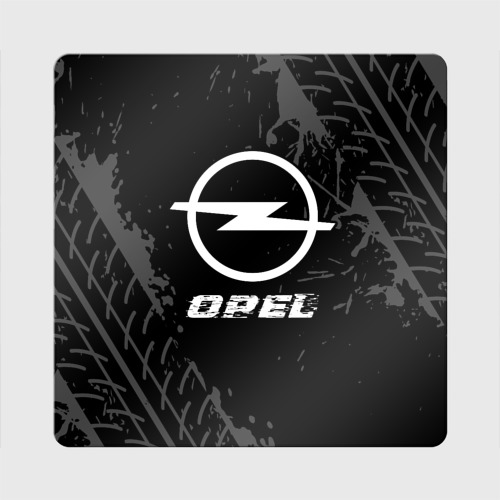 Магнит виниловый Квадрат Opel Speed на темном фоне со следами шин