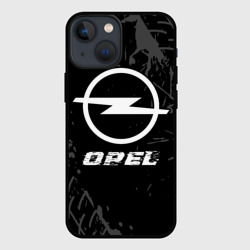 Чехол для iPhone 13 mini Opel Speed на темном фоне со следами шин