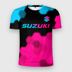 Мужская футболка 3D Slim Suzuki - neon gradient: символ сверху