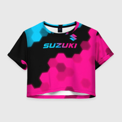 Женская футболка Crop-top 3D Suzuki - neon gradient: символ сверху