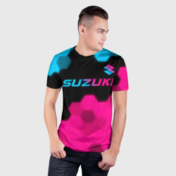 Мужская футболка 3D Slim Suzuki - neon gradient: символ сверху - фото 2