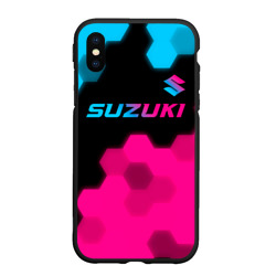 Чехол для iPhone XS Max матовый Suzuki - neon gradient: символ сверху