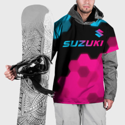 Накидка на куртку 3D Suzuki - neon gradient: символ сверху