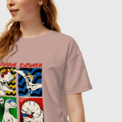 Женская футболка хлопок Oversize Поп арт динозавры в очках - комикс - фото 2