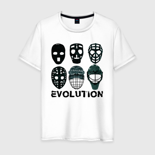 Мужская футболка из хлопка с принтом Эволюция вратарских масок, вид спереди №1