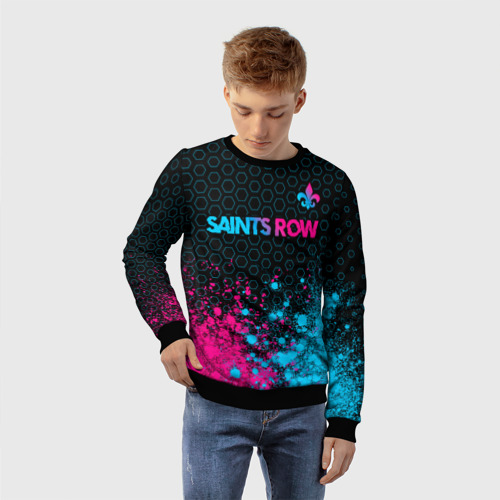 Детский свитшот 3D Saints Row - neon gradient: символ сверху, цвет 3D печать - фото 3