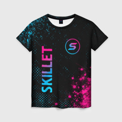 Женская футболка 3D Skillet - neon gradient: надпись, символ